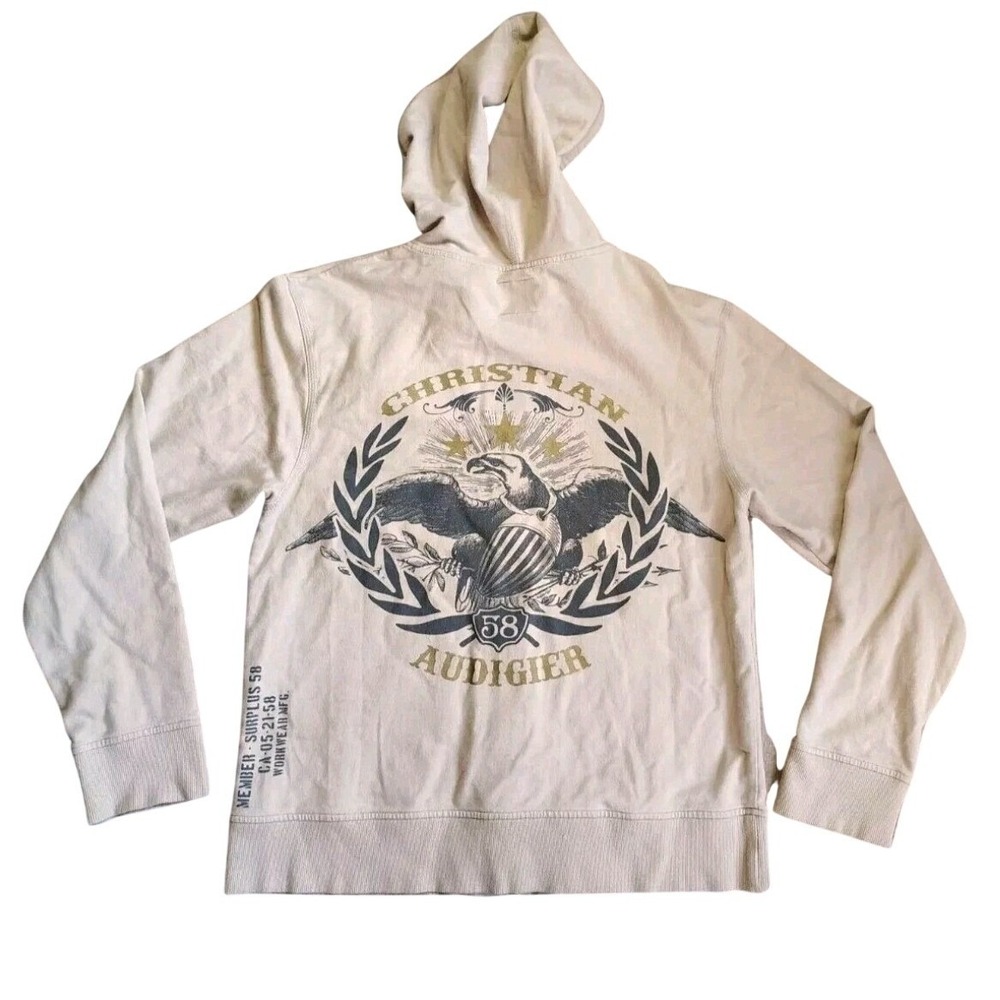Christian Audigier Zip Hoodie Jacket Army Surplus Eagle Beige Y2K Size Large